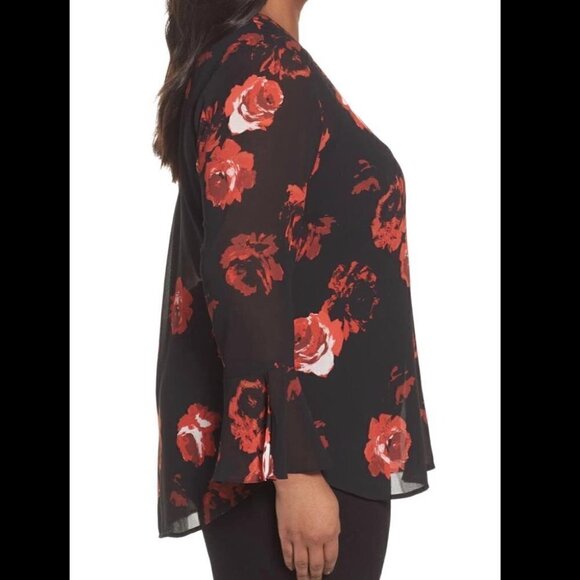 FOXCROFT Ali Painterly Rose Chiffon floral Blouse bell sleeve v-neck flowy boho - Picture 3 of 12